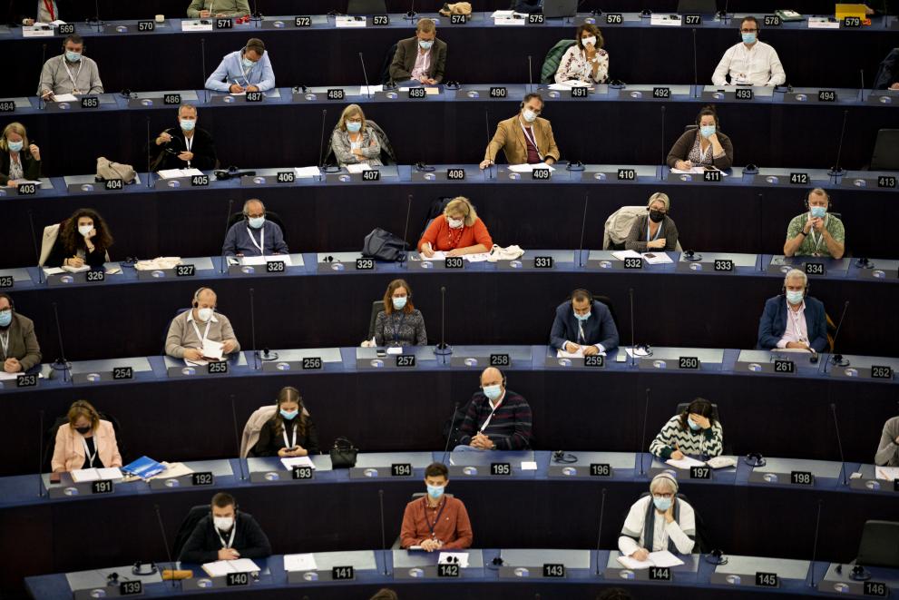 Deltagare i medborgarpanel, i plenarsalen i Strasbourg