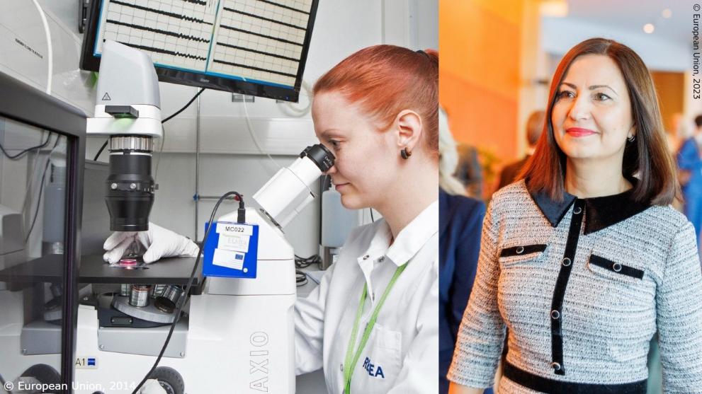 Collage: Kvinnlig forskare och Ivanova